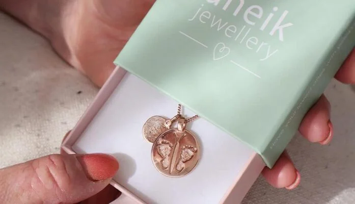Uneik Jewellery gift box with rose gold personalised jewellery