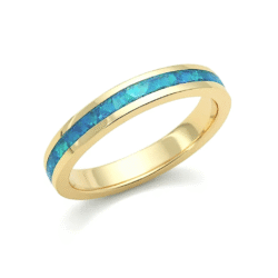 9ct Yellow Gold ashes ring with cremation ashes and opal inclusion inlay, handmade memorial jewellery by Uneik Jewellery Australia