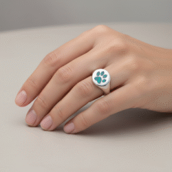 ashes ring with cat print. memorial ashes with opals