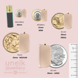 uneik Jewellery size guide for dogtag pendants