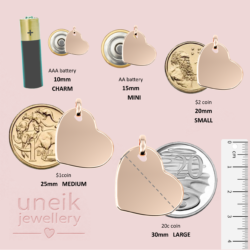 uneik Jewellery size guide for heart pendants