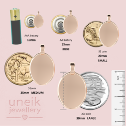 uneik Jewellery size guide for oval shaped pendants