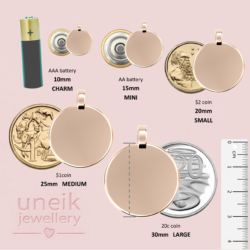uneik Jewellery size guide for round shaped pendants
