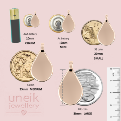 uneik Jewellery size guide for tear shaped pendants