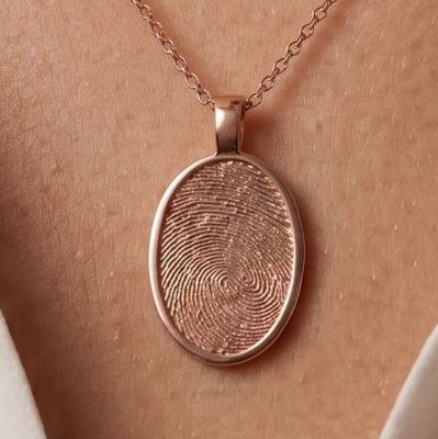 fingerprint pendant necklace in 9ct rose gold oval