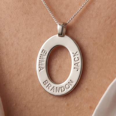 sterling silver name necklace pendant oval family name