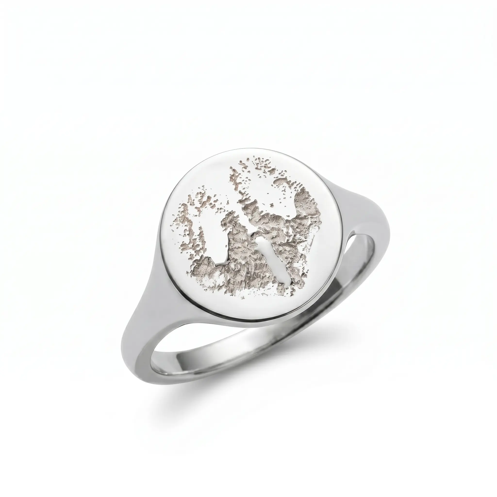 Round Petprint Signet Ring - Paw or Nose print || Sterling Silver - Pet print Jewellery