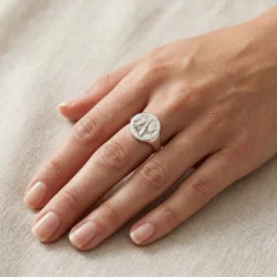 Alternative view of Round Petprint Signet Ring - Paw or Nose print || Sterling Silver - Pet print Jewellery