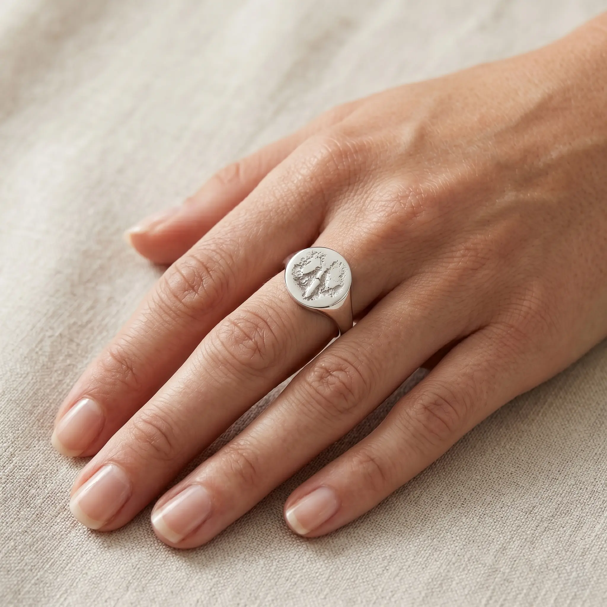 Round Petprint Signet Ring - Paw or Nose print || Sterling Silver - Pet print Jewellery - Image 2