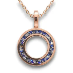 9 Carat gold rose gold circle of life pendant featuring cremation ashes for both humans and pets Royal blue apples