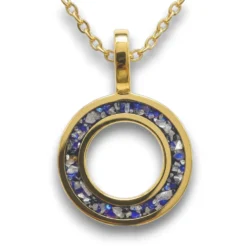 9 carat yellow gold circle of life Pennant with cremation ashes and royal blue opal accents