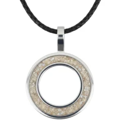 Sterling silver Circle of Life pendant on leather necklace in sterling silver featuring cremation ashes